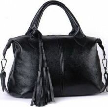 фото Вместительная женская повседневная черная сумка из натуральной кожи флотар магазин Толстосум